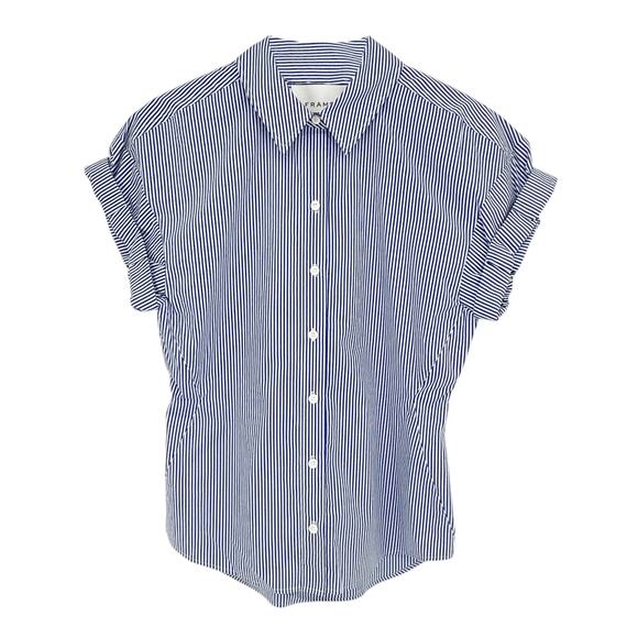 FRAME Button Down Striped Rolled Sleeve Top S - Picture 1 of 9